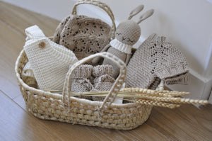 Cesta de bebé PETO + JERSEY + PATUCOS + CAPOTA + CANELA